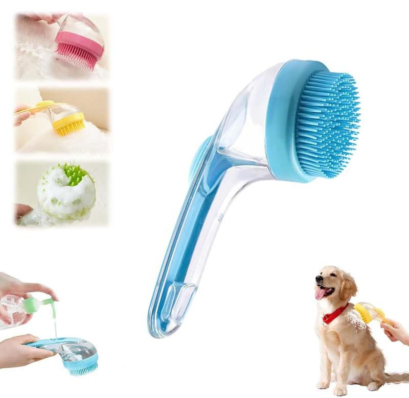 2-in-1 Pet Bath Brush, Hair Brush with Integrated Shampoo Dispenser, Multifunctional Bath Brush for Long- and Short-Haired Dogs and Cats, Shower