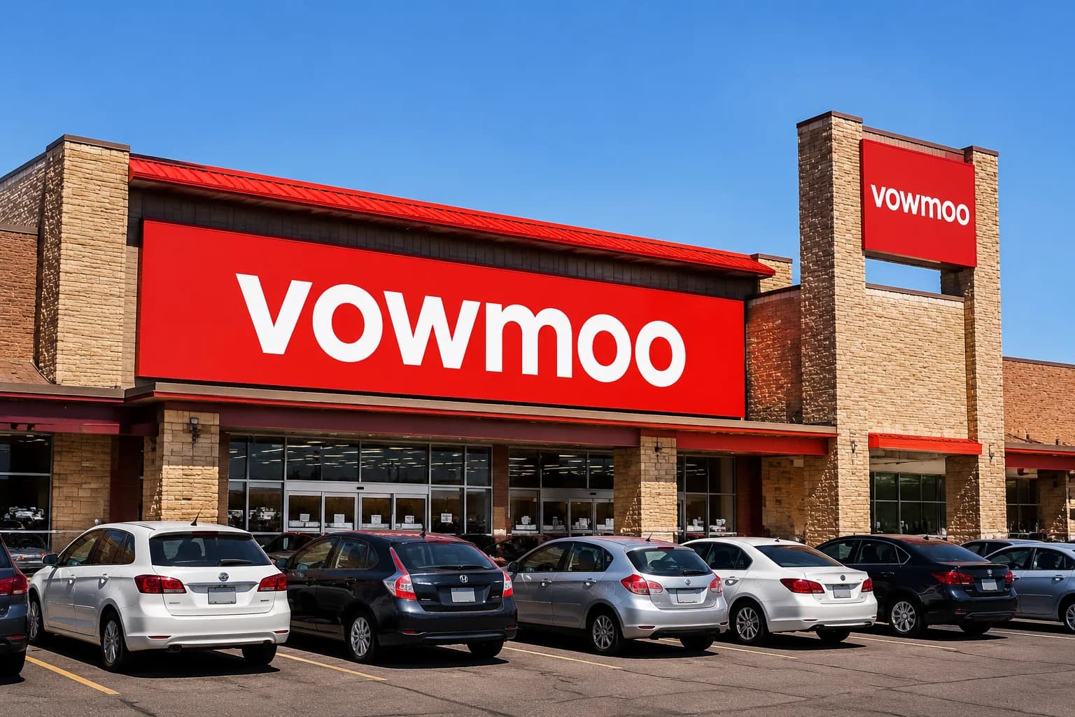 Red exterior of a participating Vowmoon retail location