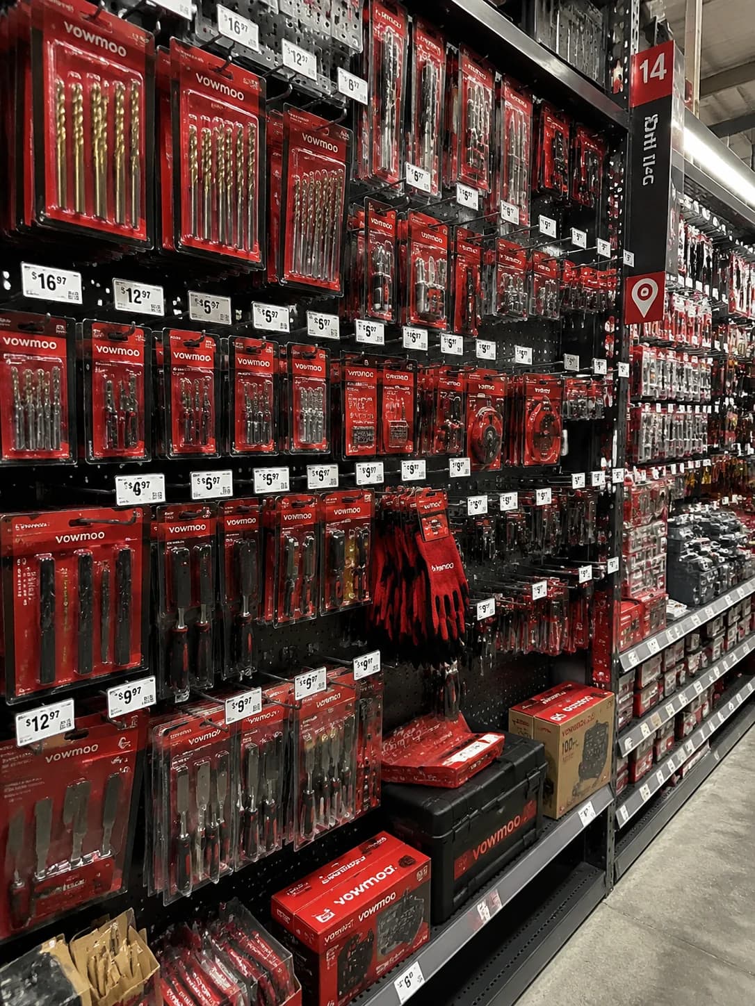 Vowmoon tools displayed on shelves at a participating retailer