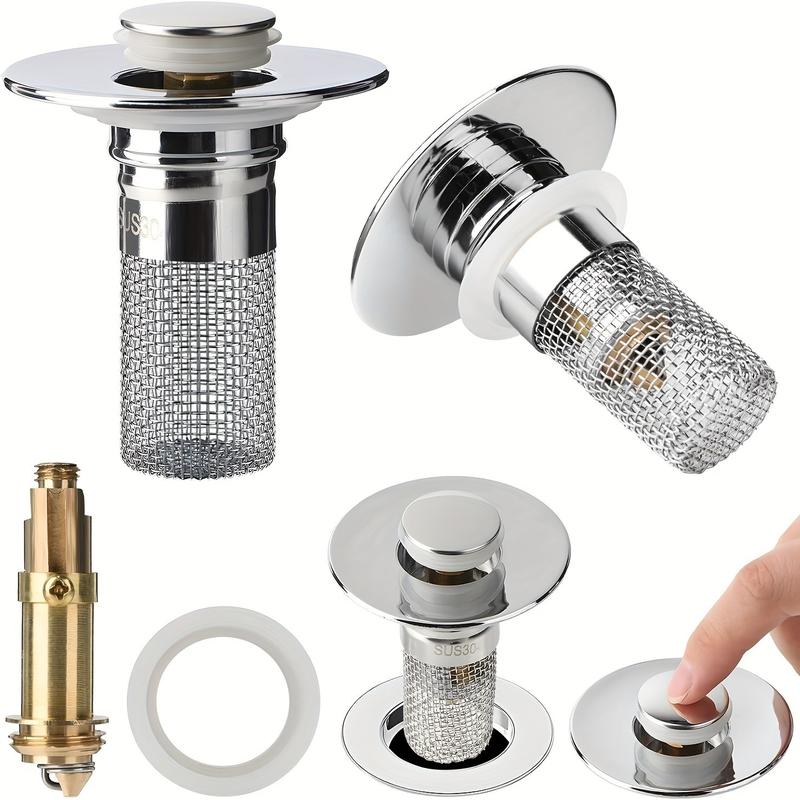 1 piece stainless steel sink drain cover, odor resistant pop up lid for bathroom sinks and bathtubs