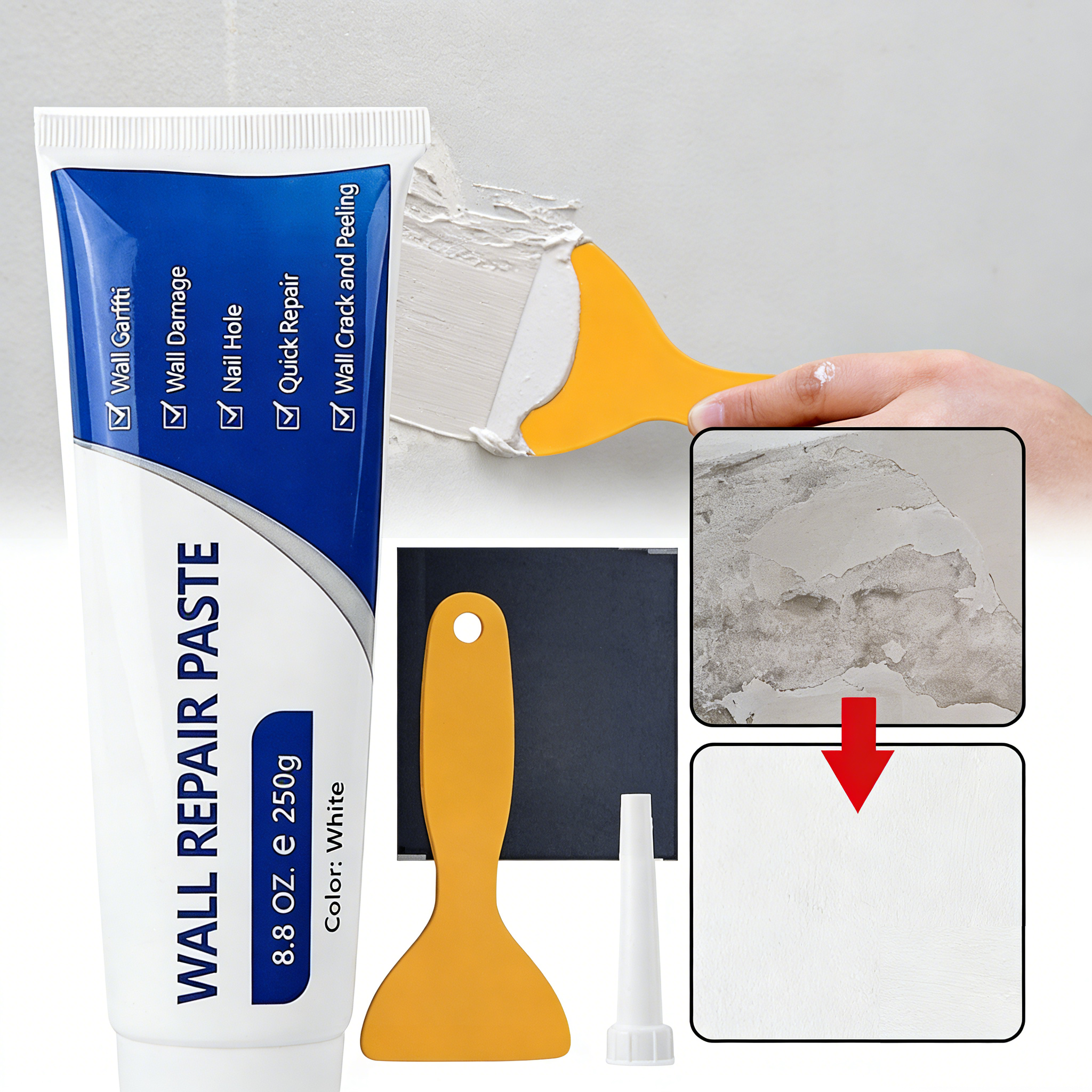 250 g Drywall Repair Kit – quick drying, waterproof wall repair compound and high strength concrete sealer