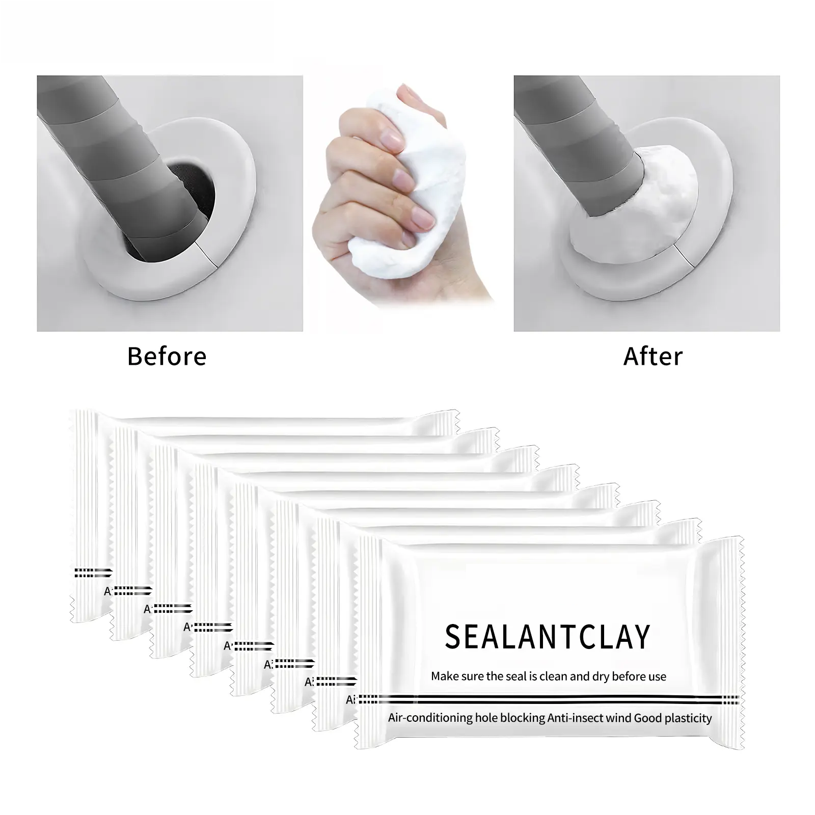 10pcs Sealant Clay Patented Sticky Pipe Sealant Mud for Air Conditioning Hole Blocking Anti Insect Windproof Quick Dry Adhesive